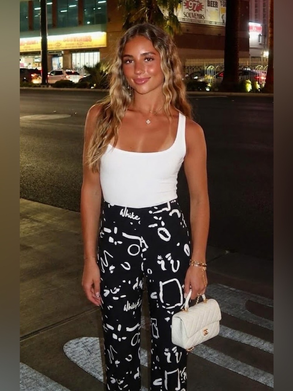 White Fox Black & White Abstract Print 100% Cotton High-Waist Pants